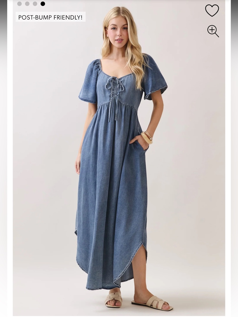 Pinkblush Blue Chambray Cinched Tie Bust Maxi Dress- NWOT